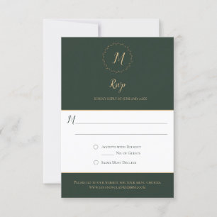 Tarjetas RSVP verticales Evergreen y Gold Monogram