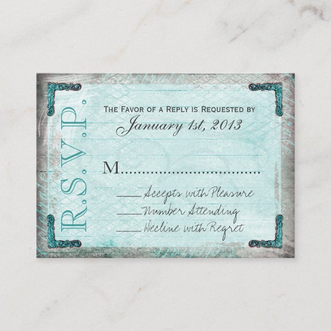 Tarjetas RSVP Vintage, Silver y Blue (Anverso)