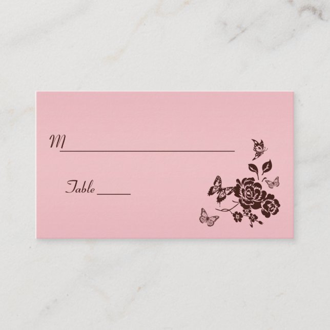 Tarjetas Rubor Pink and Brown Floral Butfly Place (Anverso)