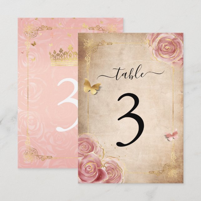 Tarjetas Rubor Pink Rose Gold Table (Anverso / Reverso)