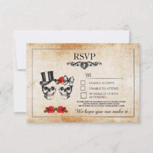Tarjetas rústicas de cráneos de boda RSVP Cráneos