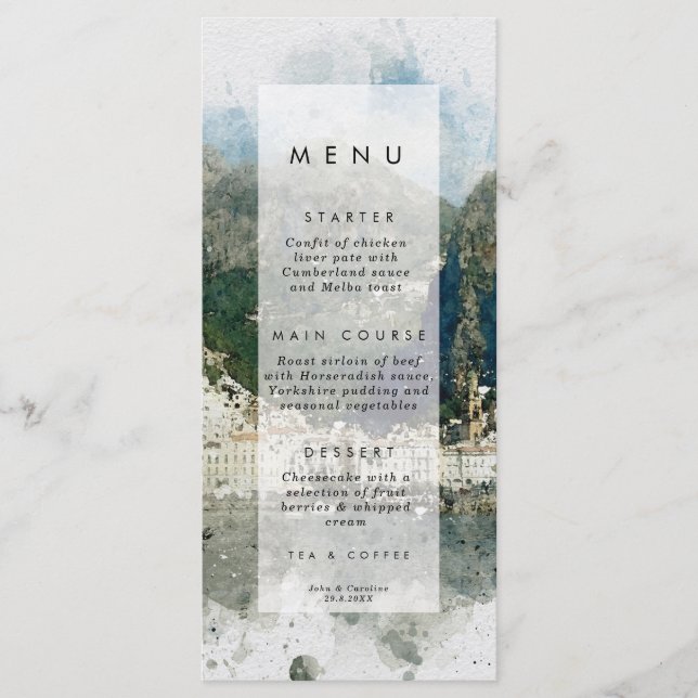tarjetas rústicas del menú del boda de Amalfi del (Anverso)