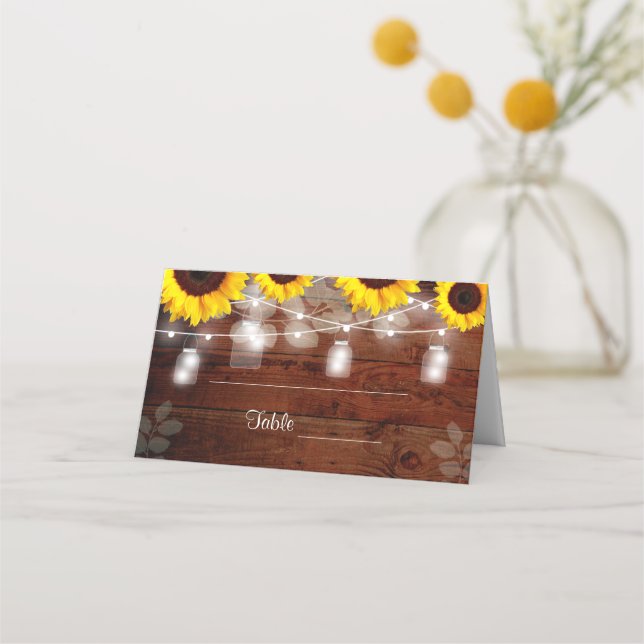 Tarjetas rusticas Mason Jar Sunflower Place (Anverso)