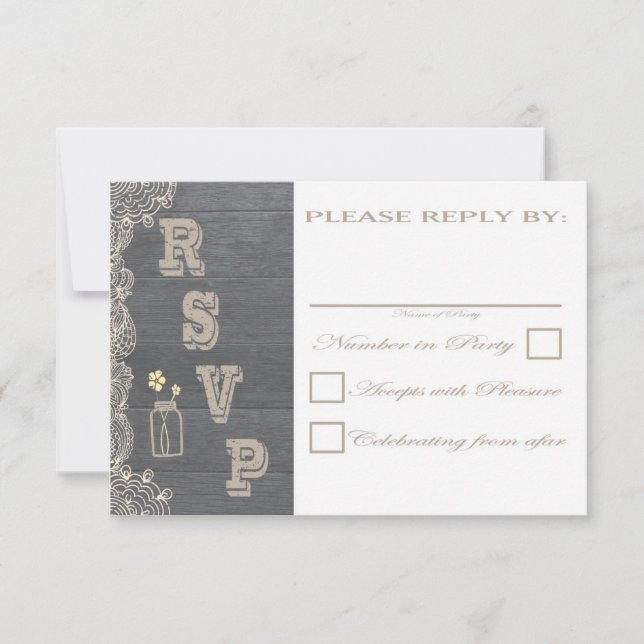 Tarjetas rusticas Mason Jar Wedding RSVP (Anverso)