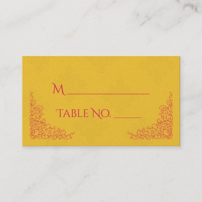 Tarjetas Saffron Pink Peacock Indian Boda Place (Anverso)
