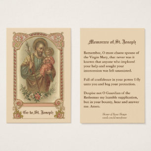 Tarjetas sagradas del Memorare de San José católic