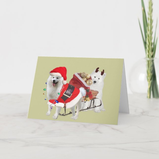 Tarjetas Samoyed Santa y Helper (Anverso)
