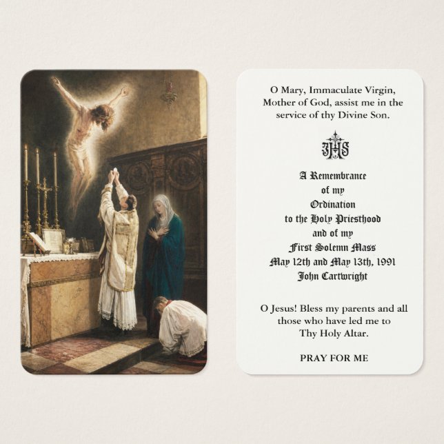 TARJETAS SANTAS DE ORDENACIÓN DE SACERDOTE CATÓLIC (Anverso y reverso)