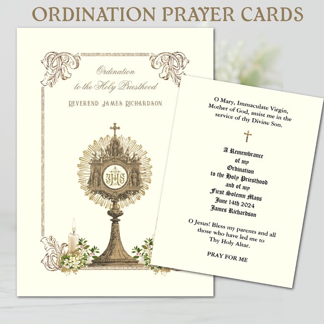 TARJETAS SANTAS DE ORDENACIÓN DE SALUD CATÓLICAS (Easy to personalize Catholic Priest Ordination Prayer Cards)