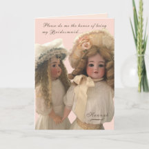 Tarjetas 'Sé Mi Dama de Honor' con Muñecas Antigua