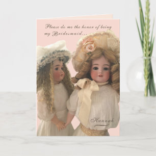 Tarjetas 'Sé Mi Dama de Honor' con Muñecas Antigua