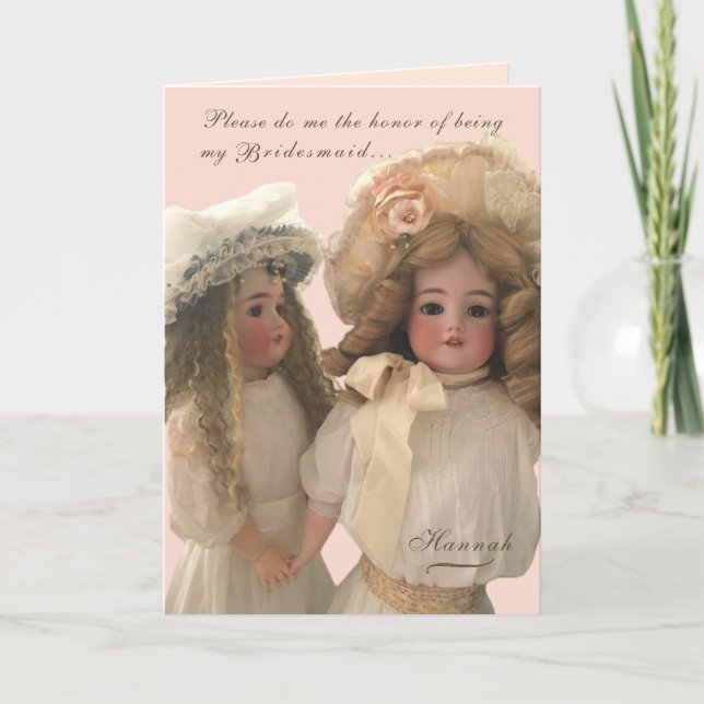 Tarjetas 'Sé Mi Dama de Honor' con Muñecas Antigua (Anverso)