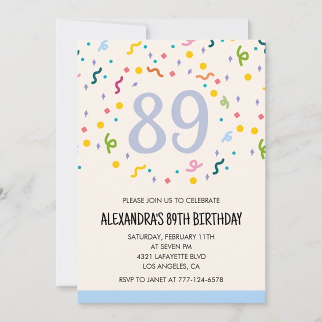 Tarjetas sencillas de cumpleaños 89 Confeti Modern (Anverso)