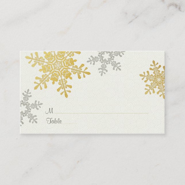 Tarjetas Silver Gold Snowflake Winter Wedding Plac (Anverso)
