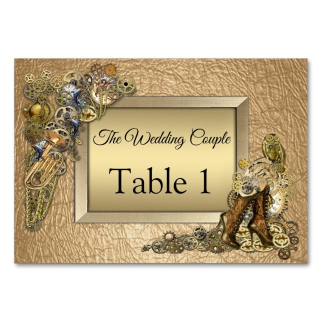 Tarjetas Steampunk Gold LeatherTable (Anverso)