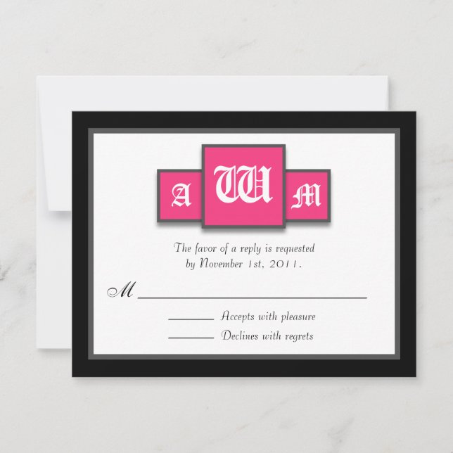 Tarjetas Tri-Monograma Fuchsia de respuesta modern (Anverso)