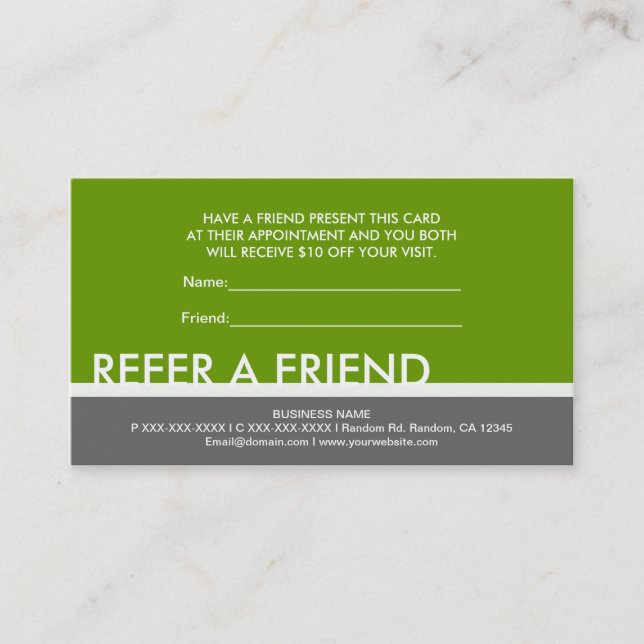 Tarjetas verdes grises simples para recomendar un  (Anverso)