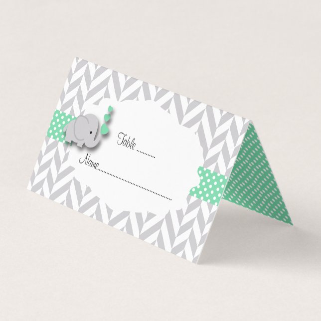 Tarjetas verdes y grises del lugar de Baby Shower (Anverso)