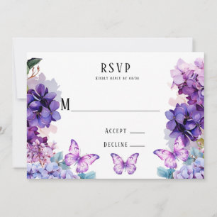 Tarjetas Violet Hydrangea Floral Butterfly RSVP
