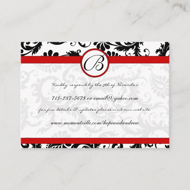 Tarjetas web de respuesta de RedTrim Black Damask (Anverso)