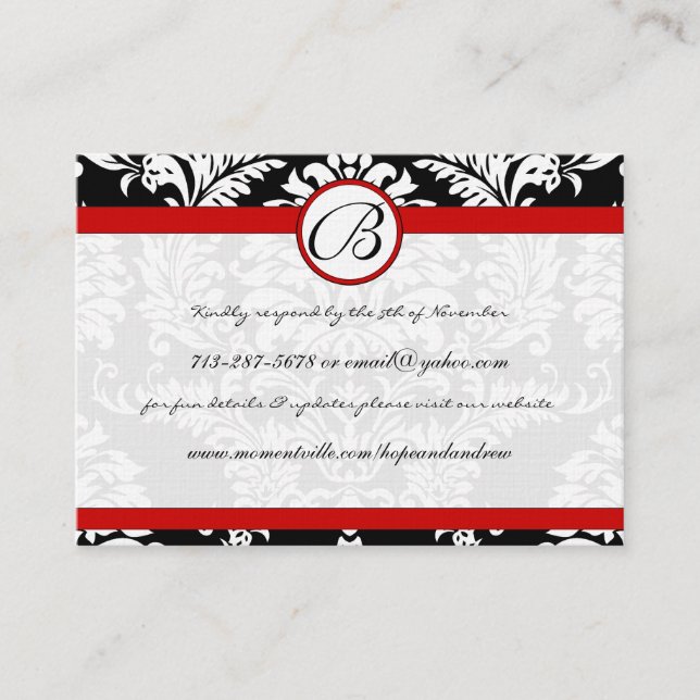 Tarjetas web de respuesta de RedTrim Black Damask (Anverso)