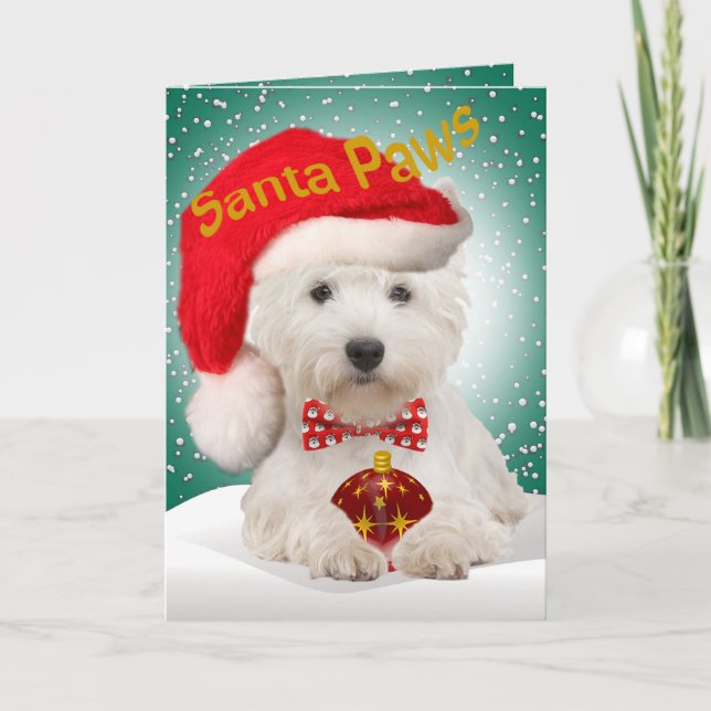 Tarjetas Westie Santa Paws (Anverso)