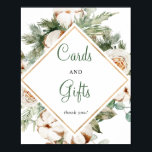 Tarjetas y regalos de invierno de pino Señal de du<br><div class="desc">Juego de ducha nupcial rústico de acuarela de pino y vegetación invernal - Señal de juego de ducha de tarjetas y regalos</div>