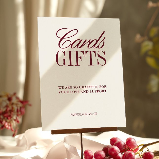 Tarjetas y regalos Ivory & Burgundy Letrero de bod (Ivory & Burgundy Cards & Gifts Wedding Sign)