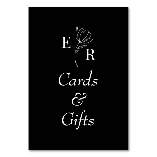 Tarjetas y regalos Monograma Floral Negro Rótulo d (Anverso)