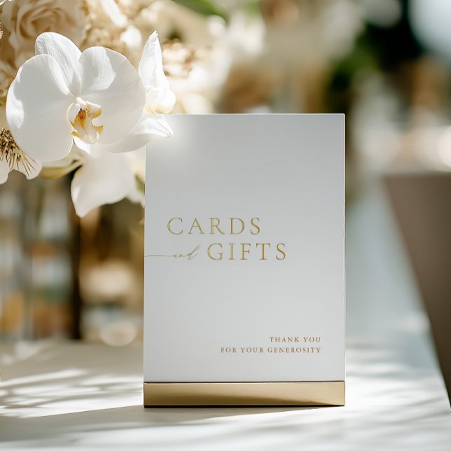 Tarjetas y regalos sencillos de blanco y oro Señal (Simple White & Gold Cards & Gifts Wedding Sign)