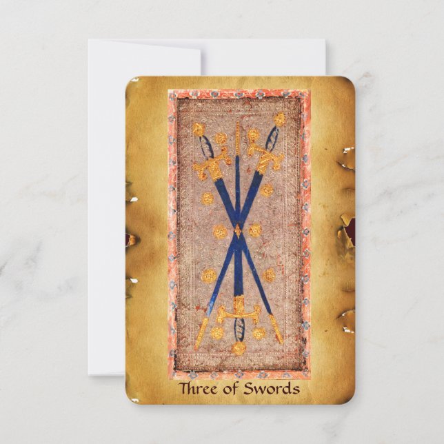 TAROTES DE RENACIMIENTO ANTIGUO / Tres espadas (Anverso)