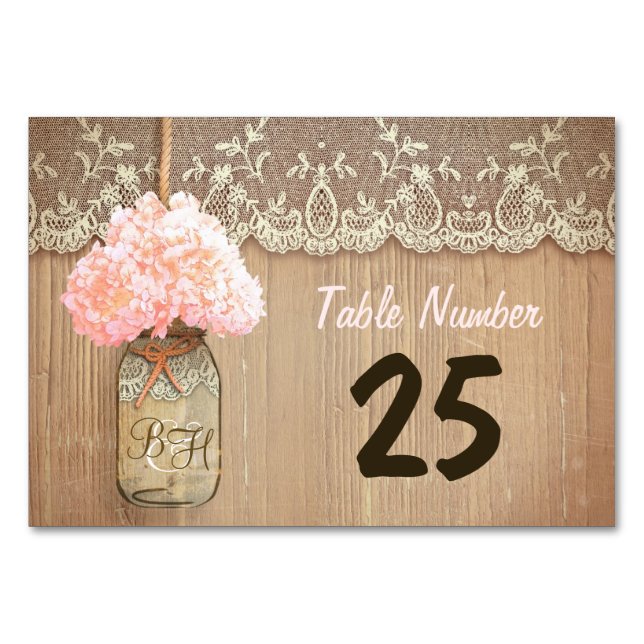 tarro de albañilería e hidrangea tarjetas de númer (Anverso)