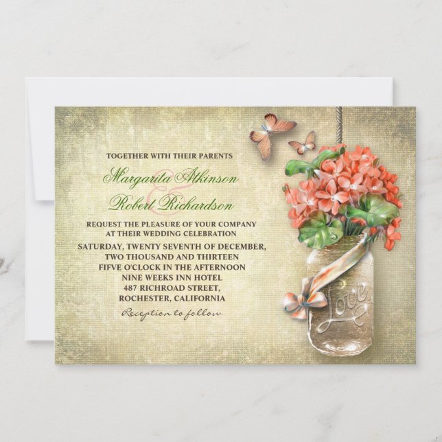 tarro de masas y flores de coral invitaciones a un (Anverso)