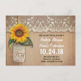 tarro rústico de girasol masón salva las tarjetas