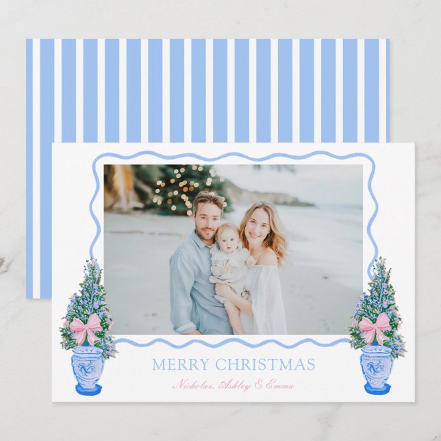 Tarros de jengibre de árbol de Navidad azul Preppy (Anverso / Reverso)