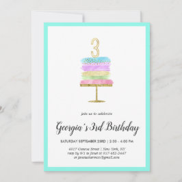 Tarta Arcoíris | Invitación de cumpleaños número 3