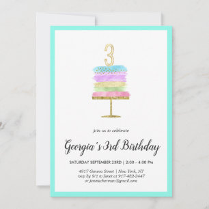 Tarta Arcoíris Invitación de cumpleaños número 3