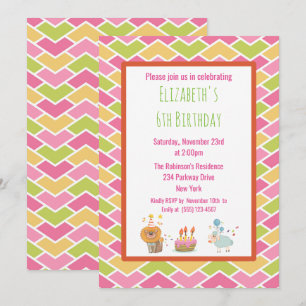 Tarta de cumpleaños con invitación de león y oveja