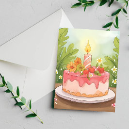Tarta de cumpleaños rosa | Feliz tarjeta de cumple