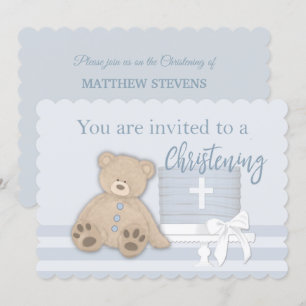Tarta de Invitación de Bautizo Baby Boy Blue Oso T