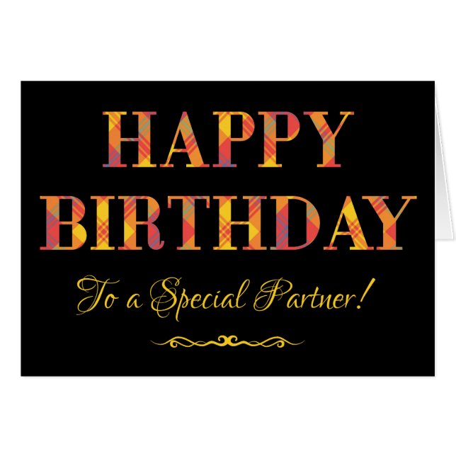 Tartán amarillo en cumpleaños negro para pareja (Anverso (Horizontal))