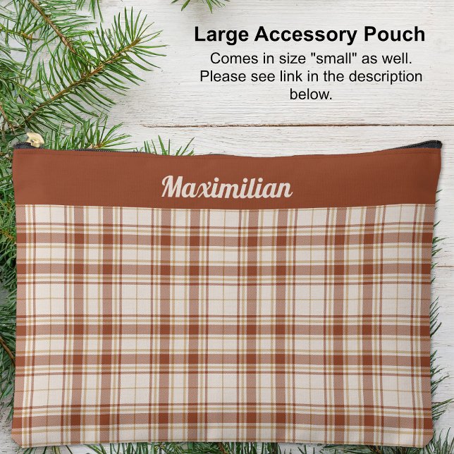 Tartán - Cement-Brown - Gran bolsa accesoria (Tartan - Cement-Brown - LARGE Accessory Pouch by Leapfroglisics Shop)