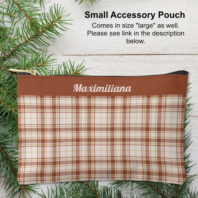 Tartán - Cement-Brown - Pequeña bolsa accesoria (Small Accessory Pouch - Tartan - Cement-Brown by Leapfroglisics Shop)