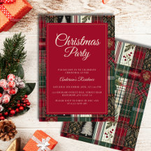 Tartán Invitación a los Navidades rojos modernos