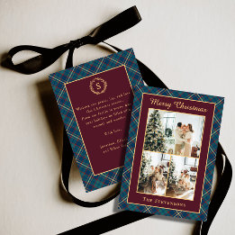 Tartan Plaid Lujo Burgundy Multi Foto Navidad