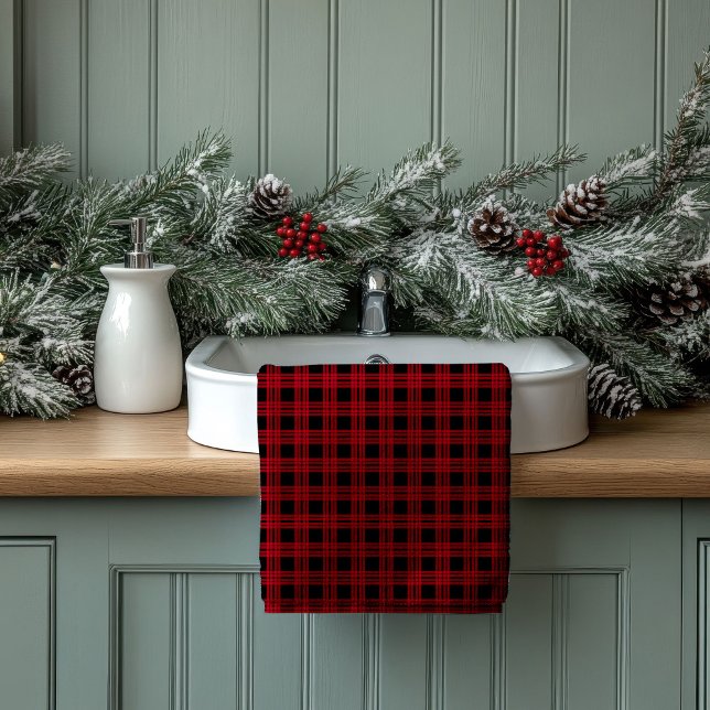 Tartan Plaid Towels Red Black Gift for Settling In (Tartan Plaid Towels Red Black Gift for Settling In)