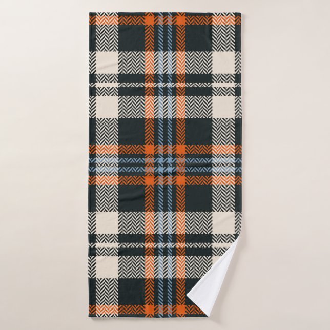 Tartán plancha patrón otoño en negro, naranja, azu (Toalla de baño)