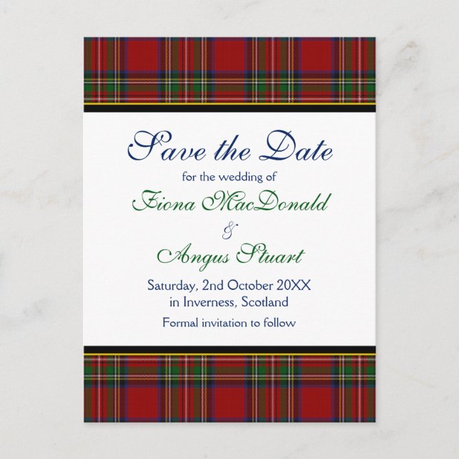 Tartan Real Stewart Tarjeta Postal de Boda Guardar (Anverso)