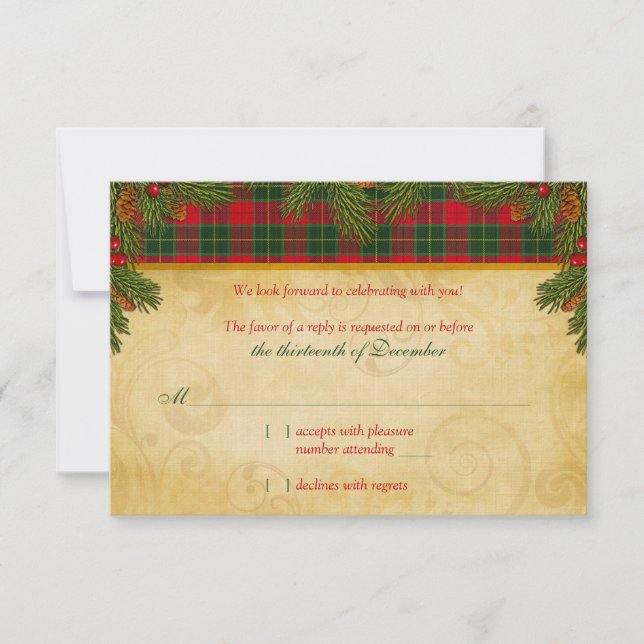Tartan Tradicional de Navidad Cuadro de Boda RSVP (Anverso)