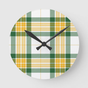 Tartán verde y amarillo Reloj de pared acrílico